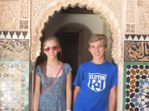 Blair and Jack at Medersa Ben Youssef in Marrakech.